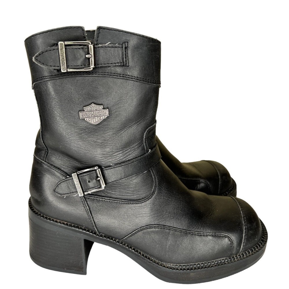 Harley Davidson Double Buckle Side Zip Gypsy Black Boots 85303 Women's Size 10